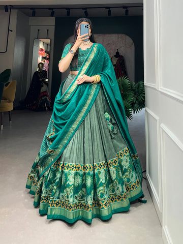 Tussar Silk Printed Half Saree For Women