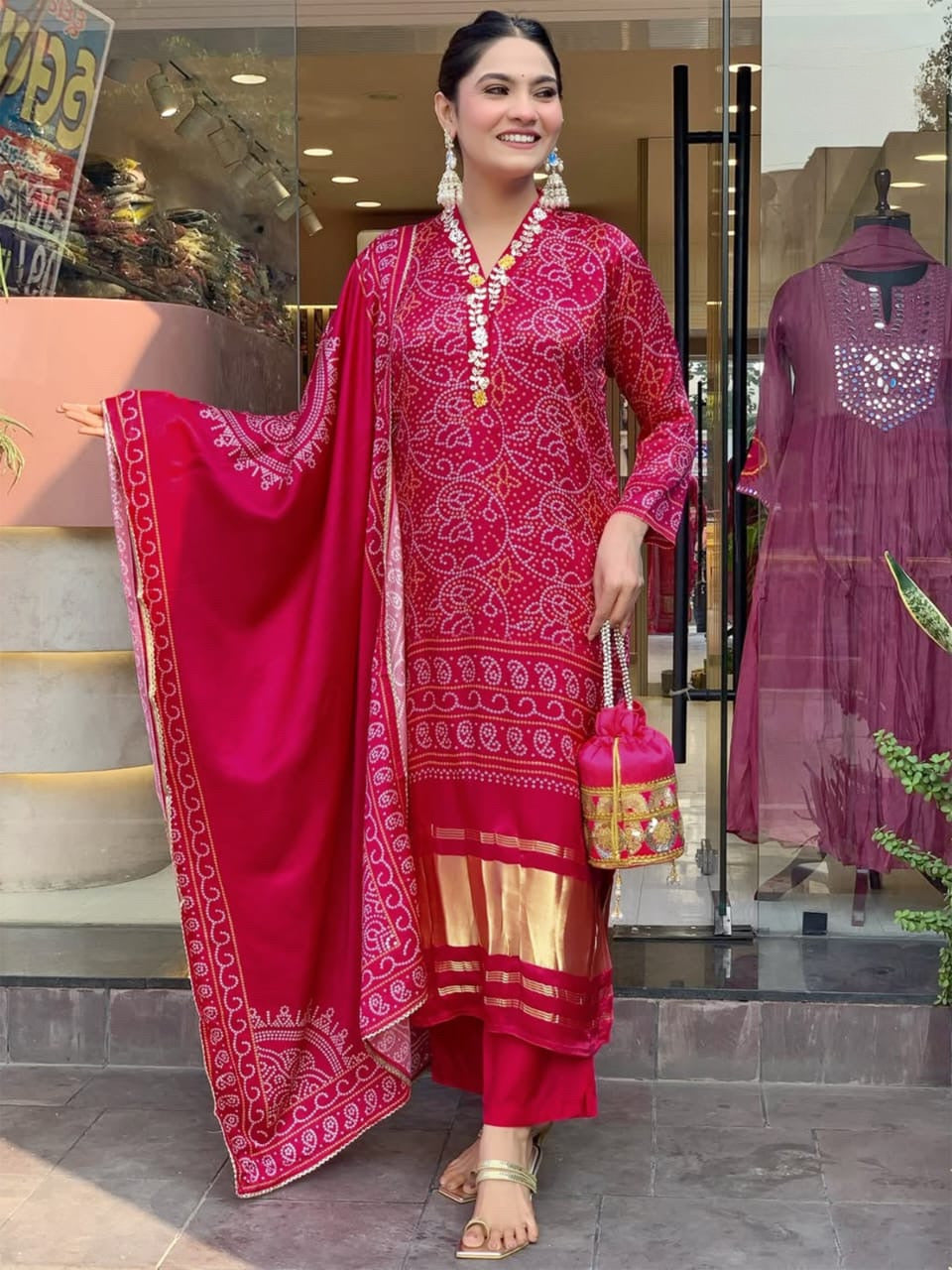 Women's Bandhani Print Pink Kurta Set with Dupatta – Festive & Traditional Wear