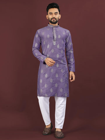 Men's Heavy Viscose Silk Embroidered Sequence Kurta with Cotton Pajama