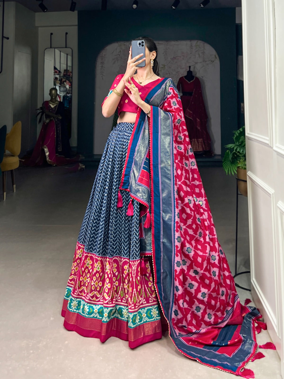 Patola Foil Printed Half Saree For Women