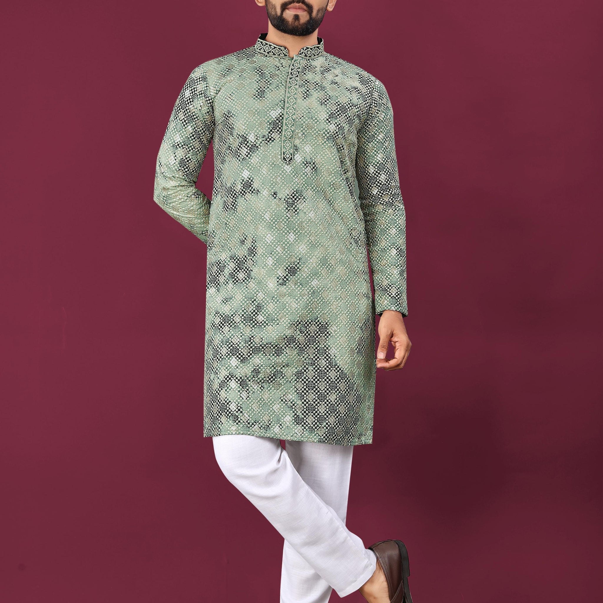 Men's Designer Chikankari Kurta Set: Heavy Viscose Rayon & Cotton Pajama