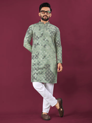 Men's Designer Chikankari Kurta Set: Heavy Viscose Rayon & Cotton Pajama
