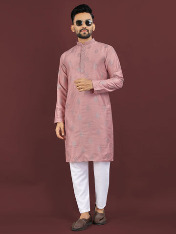 Men's Heavy Viscose Silk Embroidered Sequence Kurta with Cotton Pajama