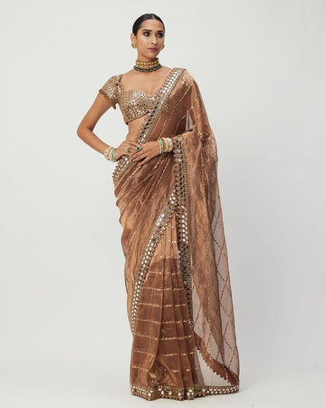 Copper Elegance Organza Saree For Women