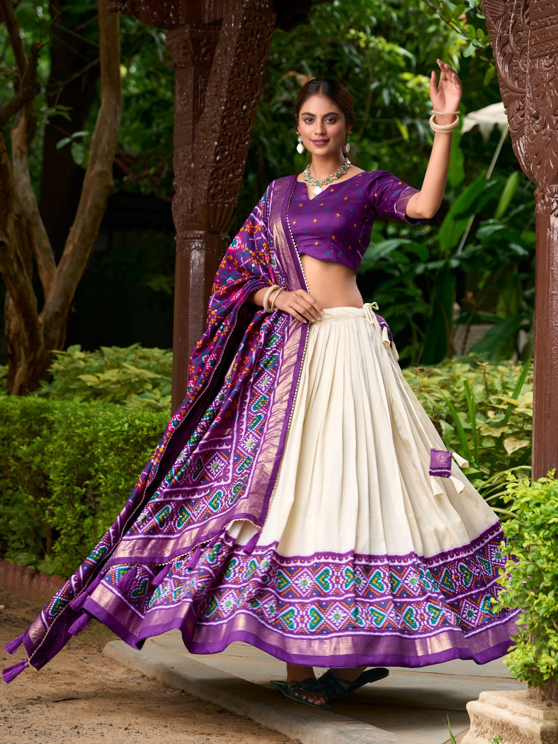 Purple Heavy Tussar Silk Patola Print Lehenga Choli with Dupatta - Unstitched Blouse For Women's