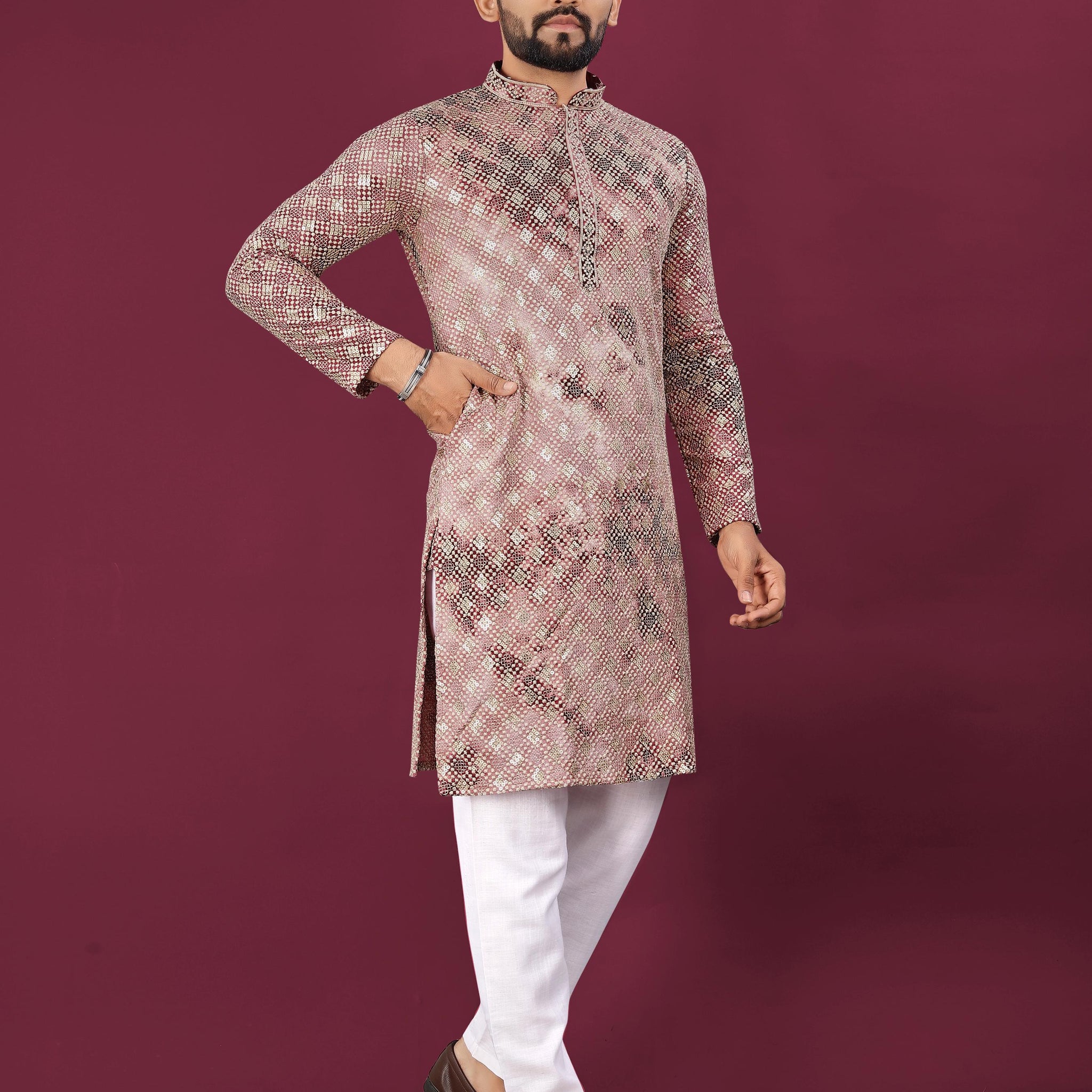 Lucknowi Chikankari Men's Kurta Set - Viscose Rayon & Cotton Pajama For Men's