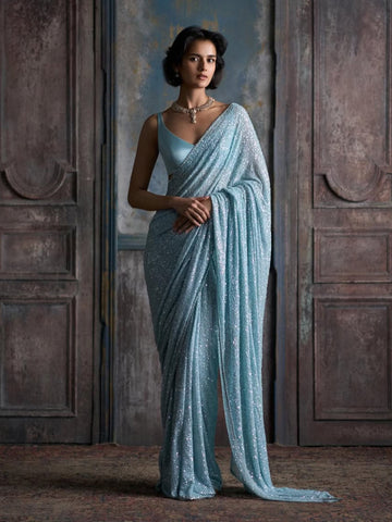 Bollywood Frozi Color Aliya Kapoor Blockbuster Sequins Design Saree For Women's