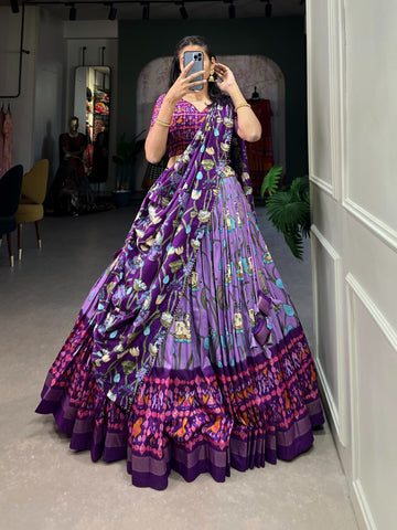 Wine Color Patola Printed Half Saree