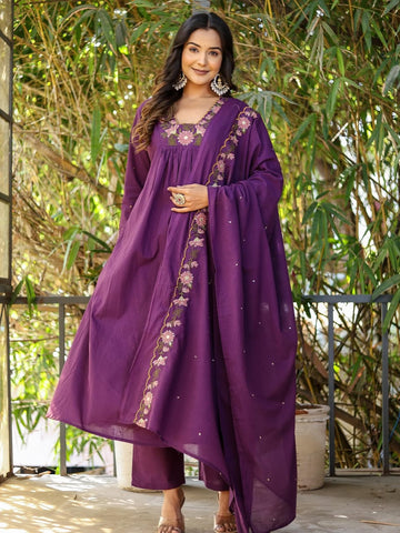 Women's Rayon Slub Kurta Set – Chanderi Cotton, Fully Embroidered