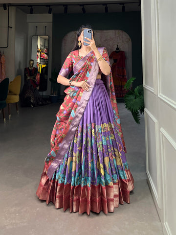 Purple Dola Silk Half Saree For Women