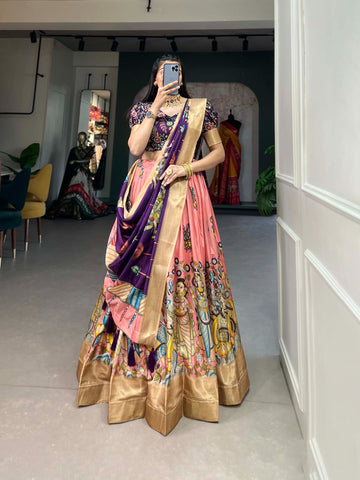 Peach Kalamkari Half Saree For Women