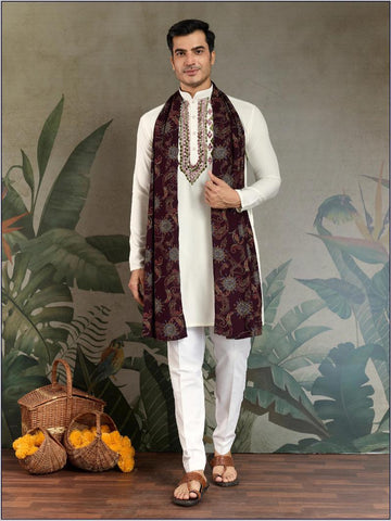Exclusive Mens Kurta Viscose Rayon Embroidered Work with Dupatta Foil Print Collection