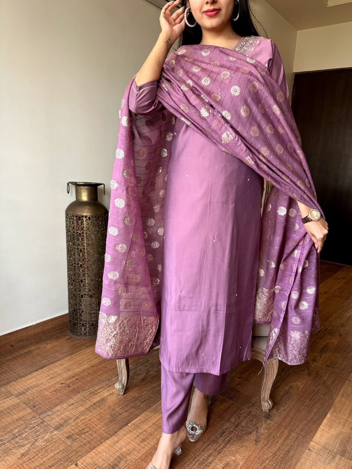 Viscose Chanderi Embroidered Kurta Set with Jacquard Dupatta For Women's
