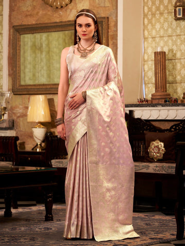 Blush Pink Satin Silk Saree with Smooth Silken Touch For Women's