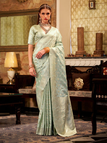 Mint Pastel Green Satin Silk Saree with Smooth Silken Touch For Women's