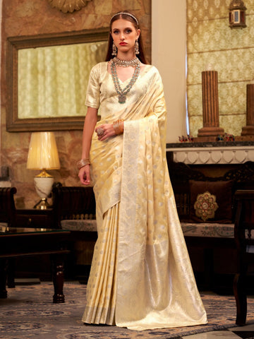 Light Gold Satin Silk Saree with Smooth Silken Touch For Women's