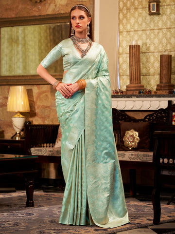 Mint Green Satin Silk Saree with Smooth Silken Touch For Women's