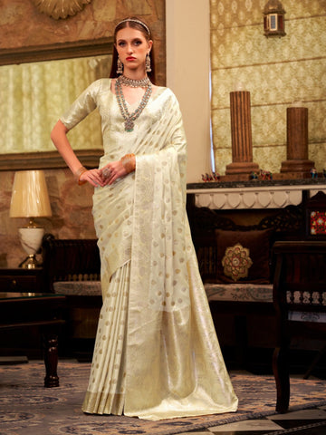Cream Satin Silk Saree with Smooth Silken Touch For Women's