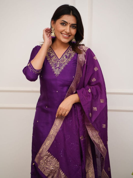 Vicose Chanderi Kurta Set For Women