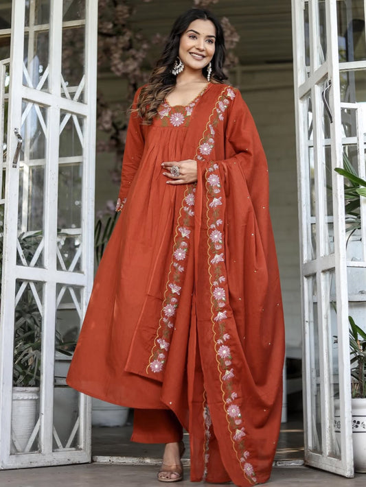 Women's Rayon Slub Kurta Set – Chanderi Cotton, Fully Embroidered