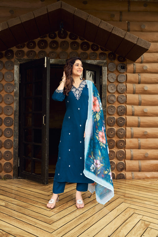 Embroidered Work Chanderi Silk Kurta For Women