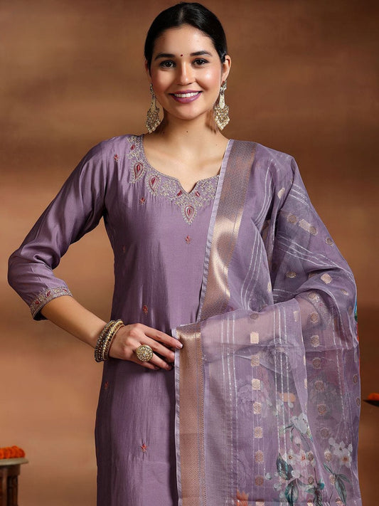 Women's Viscose Kurta Set with Embroidery & Printed Organza Dupatta