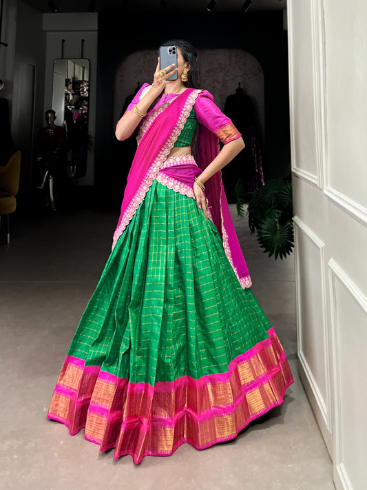 Green South India Style Half Saree For Women