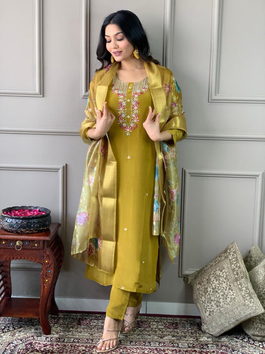 Radiance Heavy Viscose Chanderi Embroidered Kurta Set For Women
