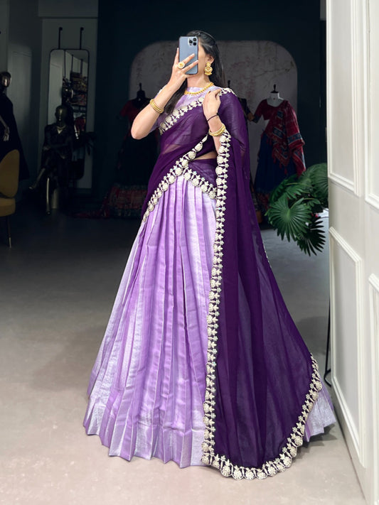 Light Lavender Purple Lehenga Set Jacquard Silk Lehenga & Blouse with Georgette Dupatta For Women's