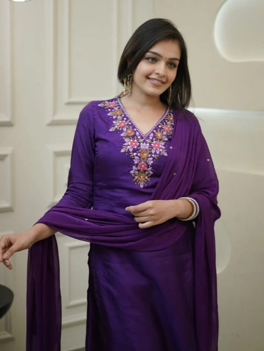 Designer Vichitra Silk Kurta & Chanderi Dupatta Set – Festive Wear