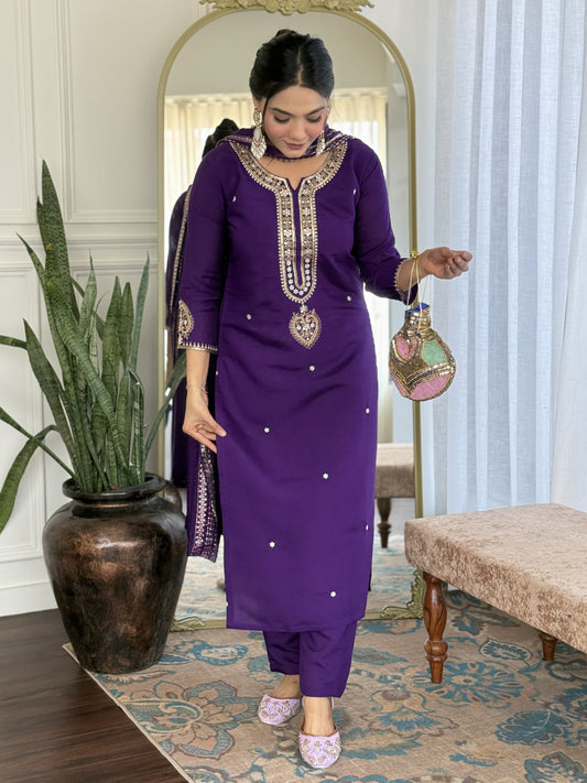Timeless Beauty Viscose Chanderi Set Paired With Jacquard Dupatta For Women