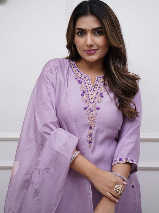 Pulmp Soft Reyon Slub Embroidered Kurta Set with Chanderi Cotton Dupatta – Women’s Ethnic Wear