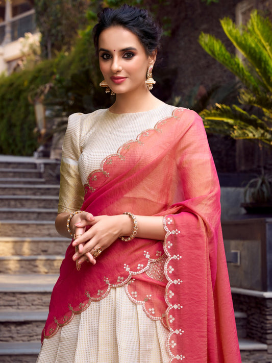 Jacquard Chex Weaving Work Lehenga with Blouse & Dupatta – Traditional Ethnic Wear Set For Women