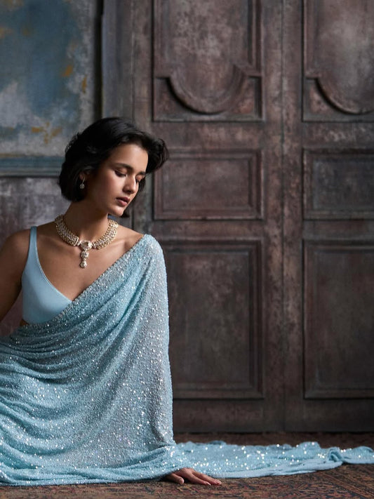 Bollywood Frozi Color Aliya Kapoor Blockbuster Sequins Design Saree For Women's