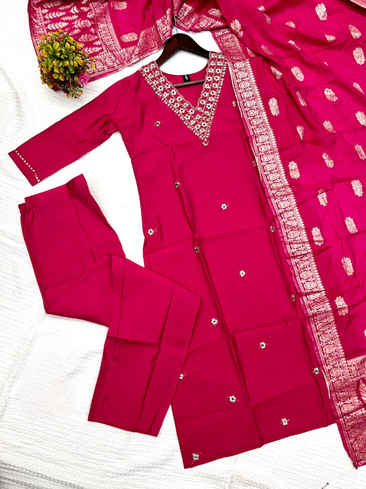 Elegance Heavy Viscose Chanderi Embrodiered Kurta Set For Women