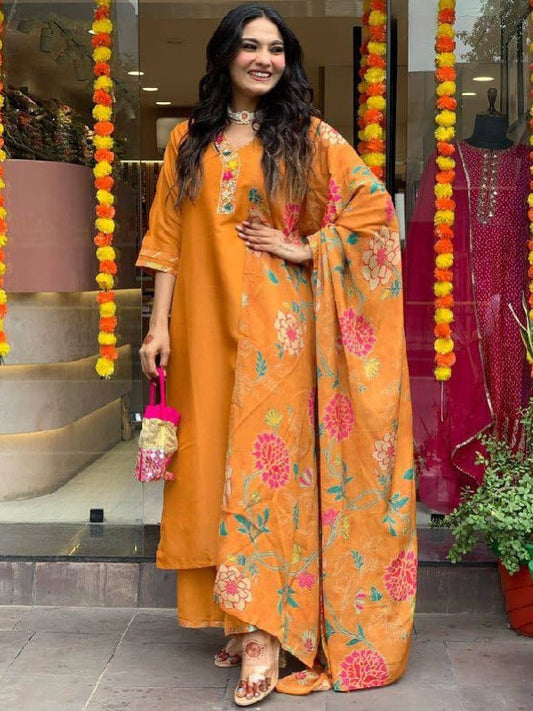 Radiance Orange Viscose Blend Kurta Set For Women