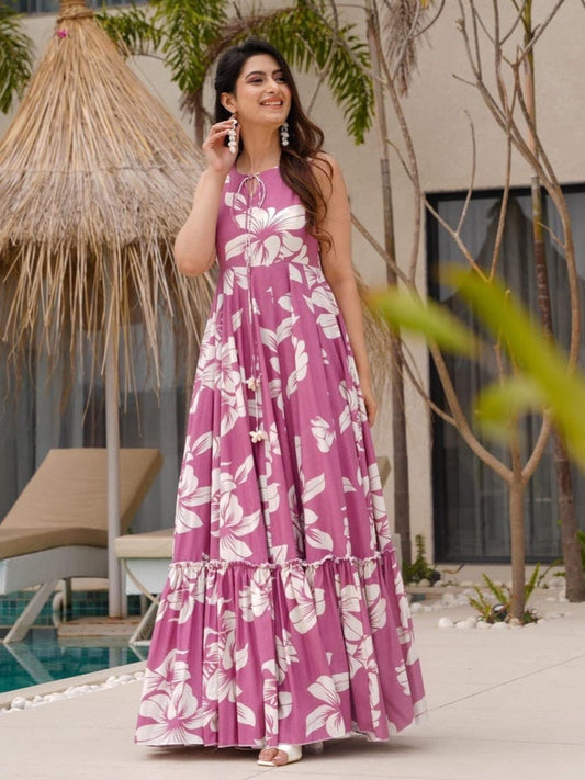 Pink Floral Print Heavy Slub Cotton Printed Summer Collection For Women's