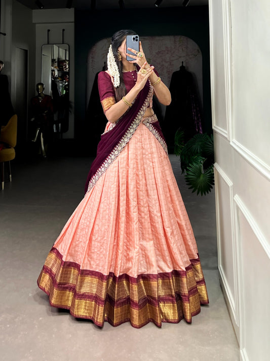 South Indian Peach Color Half Saree