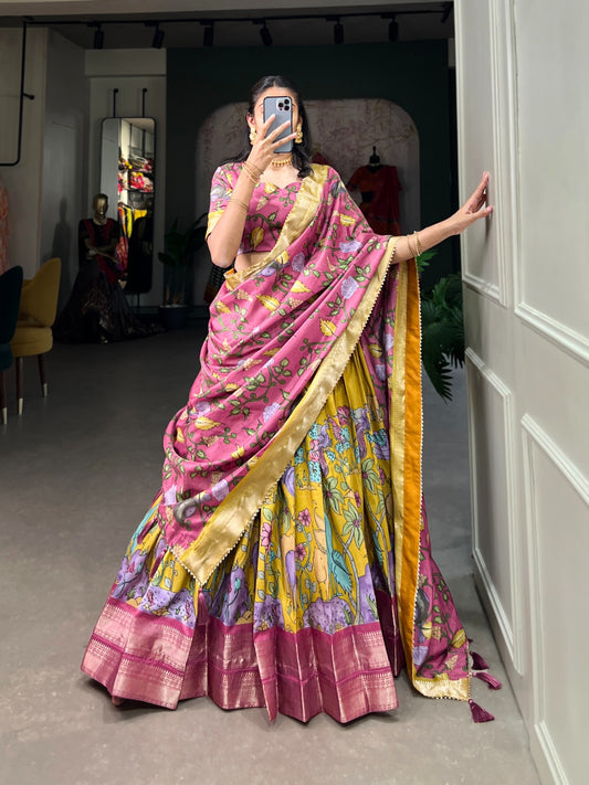 Yellow Printed Half Saree For Women