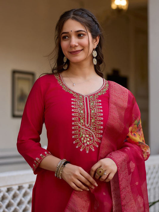 Elegant Chanderi Viscose Kurta Set with Tabby Organza Dupatta