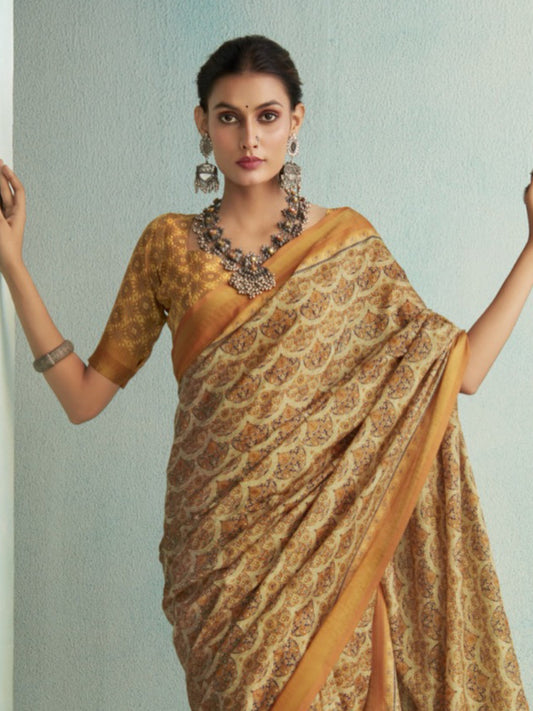 Luxe Handloom Saree with Rich Pallu & Digital Fusion Print For Women's