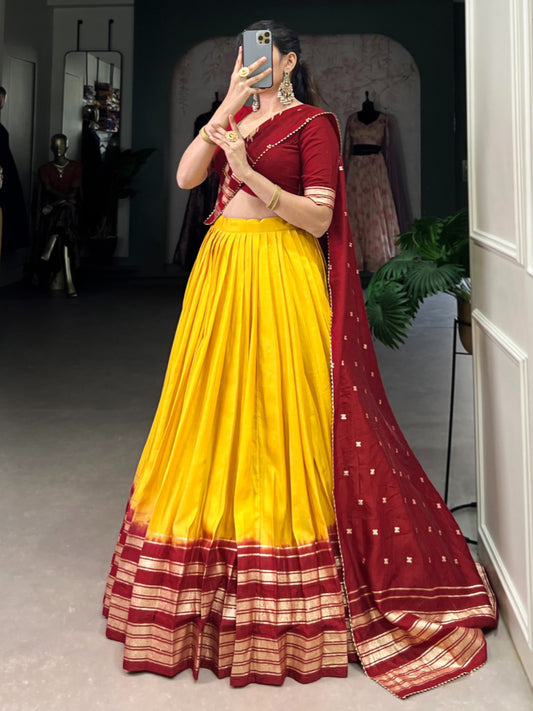 Elegant Yellow Heavy Beautiful Half Saree For Women's Collection