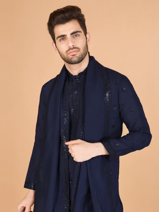 Festival Wear Viscose Silk Embroidered Work Kurta Set For Men's