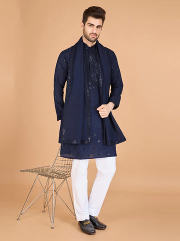 Festival Wear Viscose Silk Embroidered Work Kurta Set For Men's