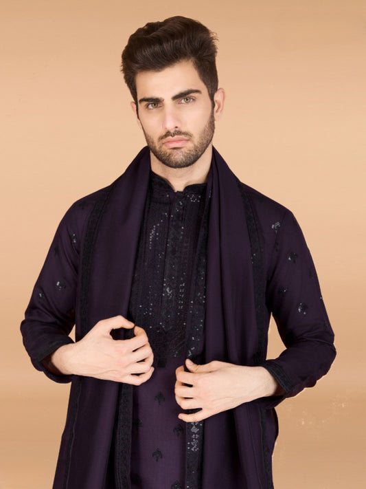 Festival Wear Viscose Silk Embroidered Kurta Set For Men's
