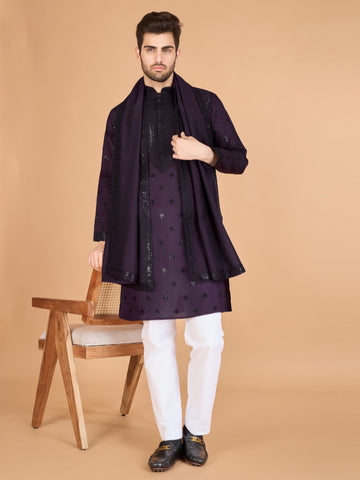 Festival Wear Viscose Silk Embroidered Kurta Set For Men's