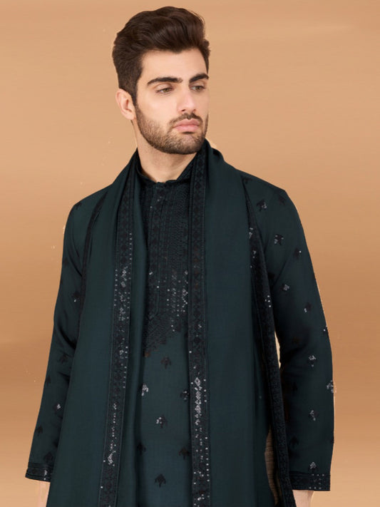 Festival Wear Viscose Silk Embroidered Kurta Set For Men's