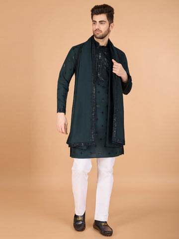 Festival Wear Viscose Silk Embroidered Kurta Set For Men's