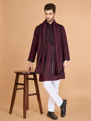 Festival Wear Viscose Silk Embroidered Work Kurta Dupatta Set For Men's