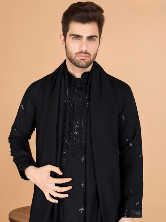 Festival Wear Viscose Silk Embroidered Kurta Dupatta Set For Men's